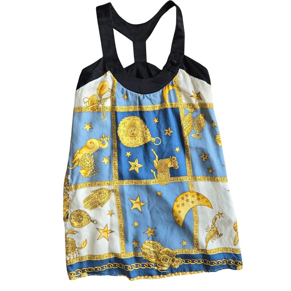 Vintage Y2K Women Zodiac Silk Dress Celestial Constellations Mystical Medium